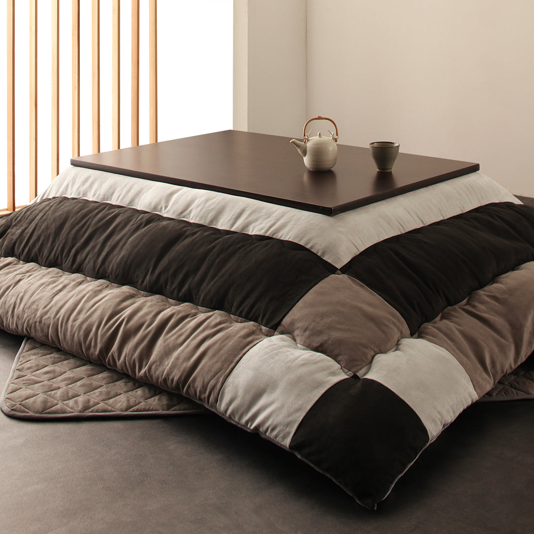 スウェード調パッチワークこたつ布団 イコイ2 こたつ用掛け布団単品 正方形(75×75cm)天板対応 ファブリックカラー ネイビー