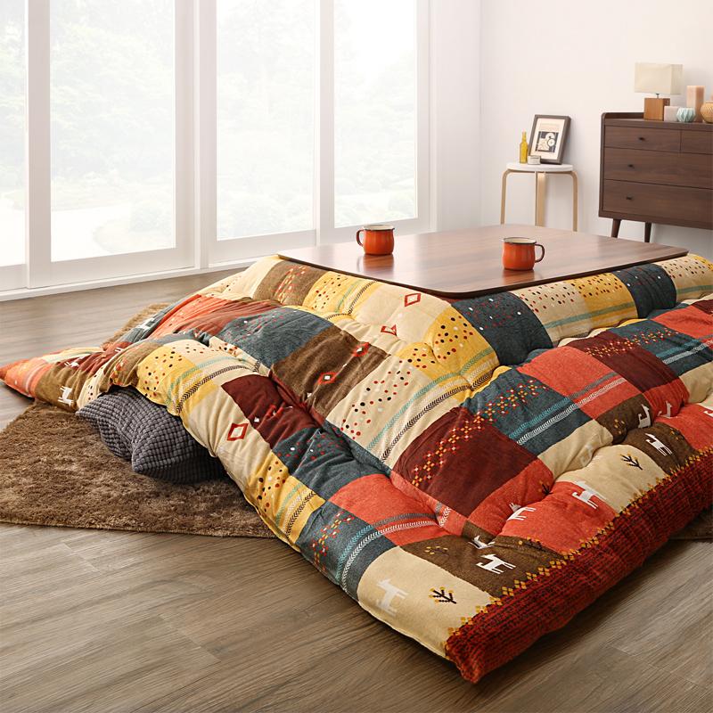 ギャッベデザインこたつ布団 Ebral エブラル こたつ用掛け布団 正方形(80×80cm)天板対応 ファブリックカラー ミックスレッド