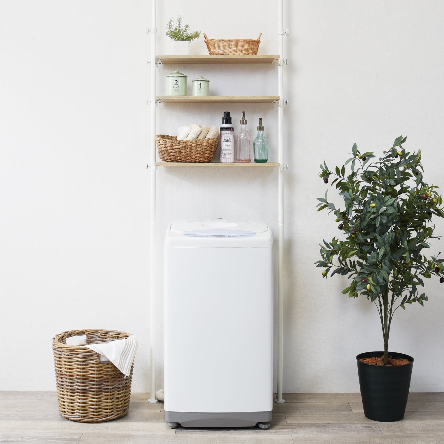 洗濯機に合わせて調節 突っ張り式洗濯機ラック 70×24×187cm 本体カラー ナチュラル/ホワイト