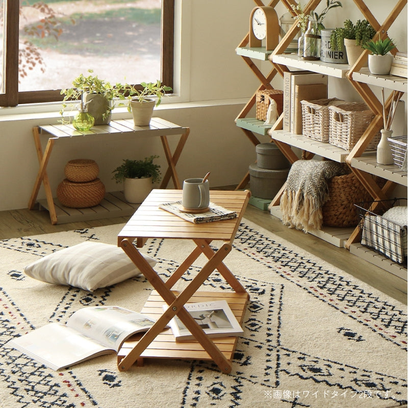 リビング収納 キャンプにも どこでも使える折りたたみマルチラック ワイドタイプ2段 カラー クリアナチュラル