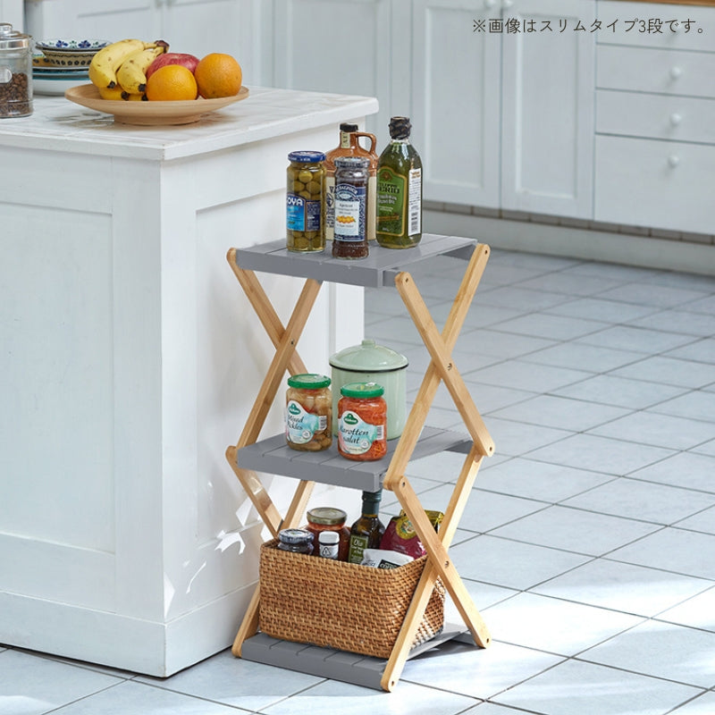 リビング収納 キャンプにも どこでも使える折りたたみマルチラック スリムタイプ3段 カラー チャコール