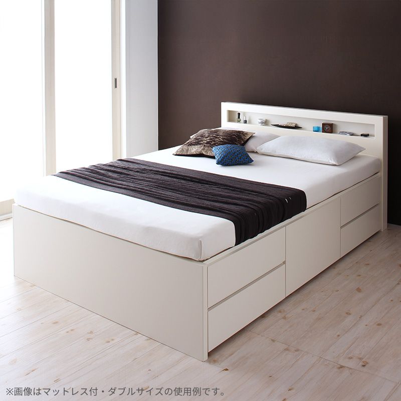 棚・コンセント付きチェストベッド Lagest ラジェスト ベッドフレームのみ セミダブル フレームカラー ホワイト マットレスカラー 組立設置サービス付き