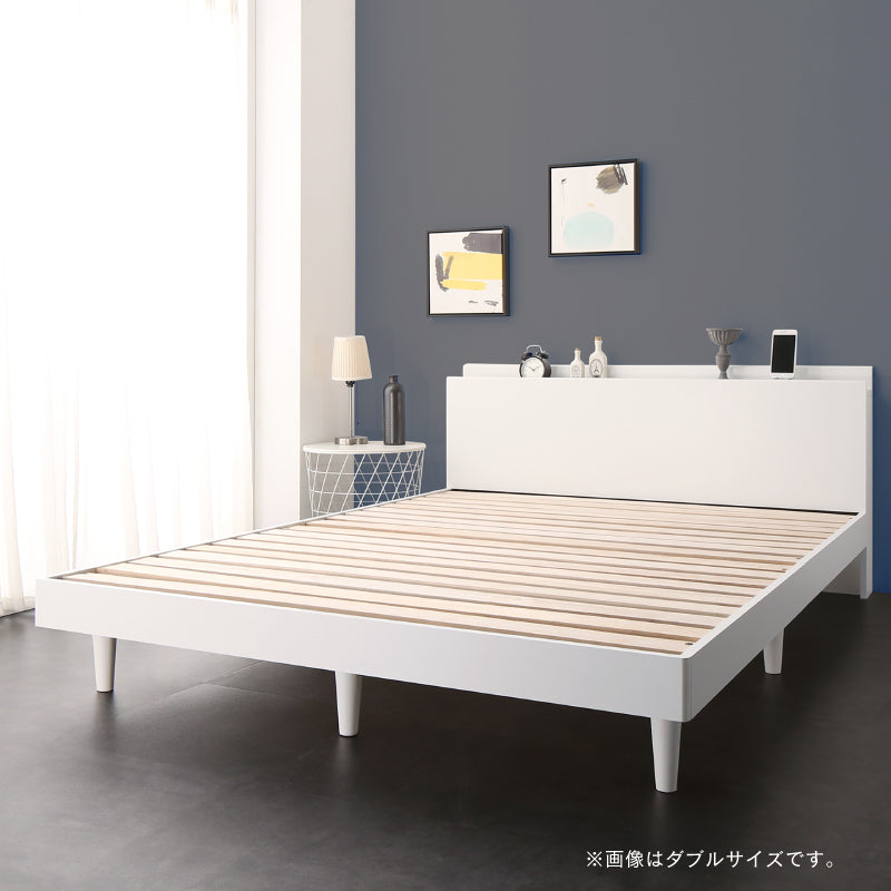 【KASANE】棚・コンセント・脚付き無垢すのこベッド フレームのみ ダブル フレームカラー ピュアホワイト 寝具カラー 組立設置サービス付き