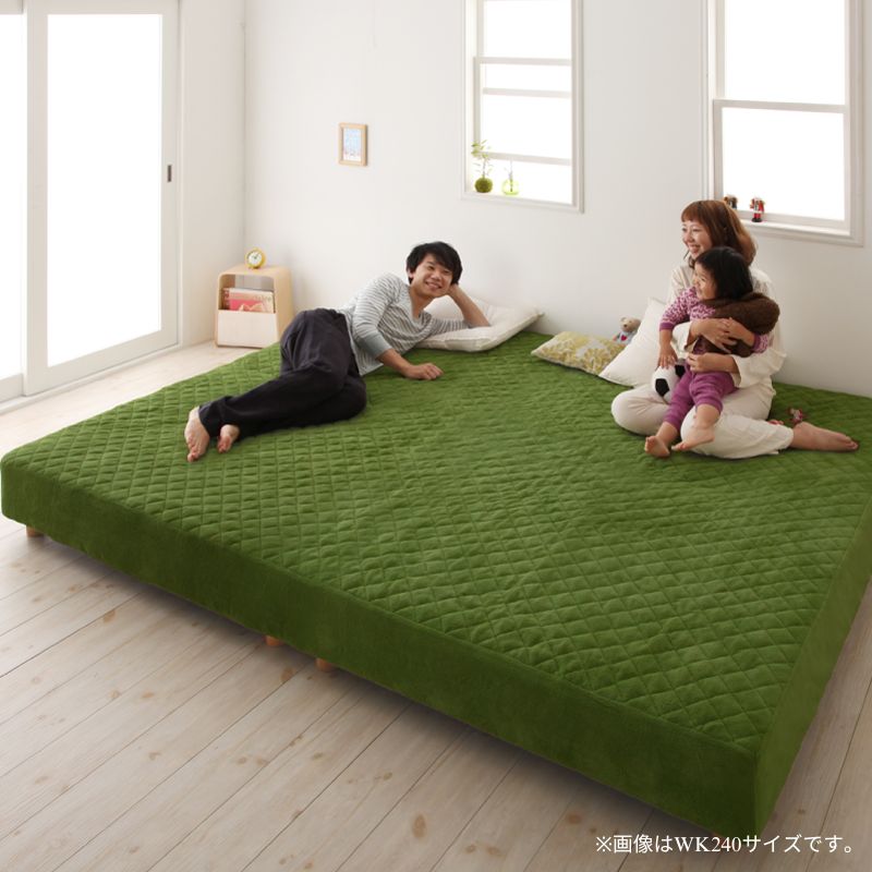 家族を繋ぐ大型マットレスベッド ELAMS エラムス 長さ30cm脚付きマットレスベッド ボンネルコイル×タオルカバー WK200 寝具カラー オリーブグリーン 組立設置サービス付き
