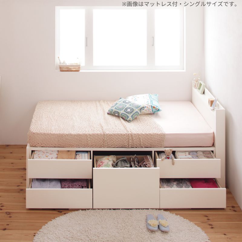 棚・コンセント付き_大容量コンパクトチェストベッド Refes リフェス 薄型スタンダードボンネル付 シングル ショート丈 フレームカラー ホワイト お客様組立
