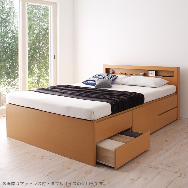 棚・コンセント付きチェストベッド Lagest ラジェスト 薄型プレミアムボンネル付 シングル フレームカラー ナチュラル マットレスカラー お客様組立