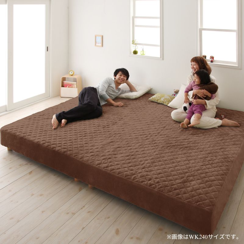 家族を繋ぐ大型マットレスベッド ELAMS エラムス 長さ15cm脚付きマットレスベッド ボンネルコイル×マイクロカバー WK240 寝具カラー モカブラウン お客様組立