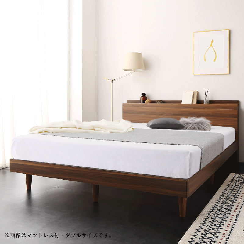 【KASANE】棚・コンセント・脚付き無垢すのこベッド マットレスセット 匠モデルマットレス セミダブル フレームカラー アクセントブラウン 寝具カラー ホワイト お客様組立