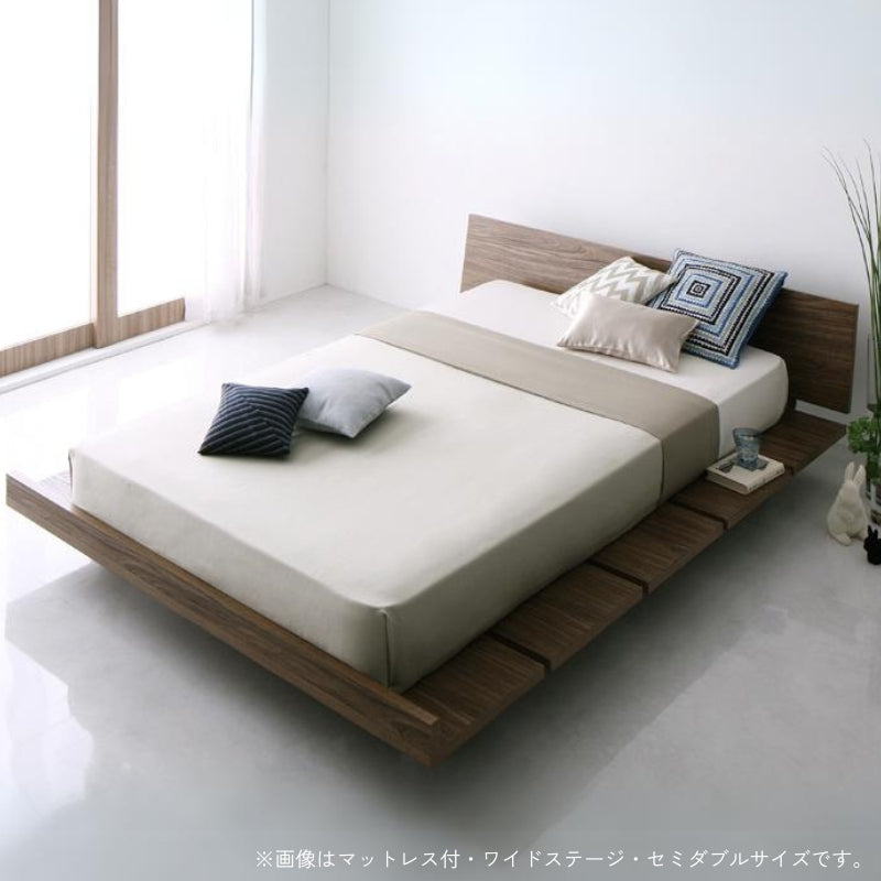 モダンデザインローベッド Masterpiece マスターピース プレミアムポケット付 ワイドステージ セミダブル フレームカラー ウォルナットブラウン マットレスカラー ブラック お客様組立