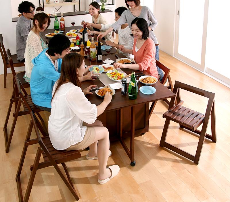 天然木バタフライ伸長式収納ダイニング kippis! キッピス 5点:テーブル+チェア×4 W40-120 フレームカラー ブラウン