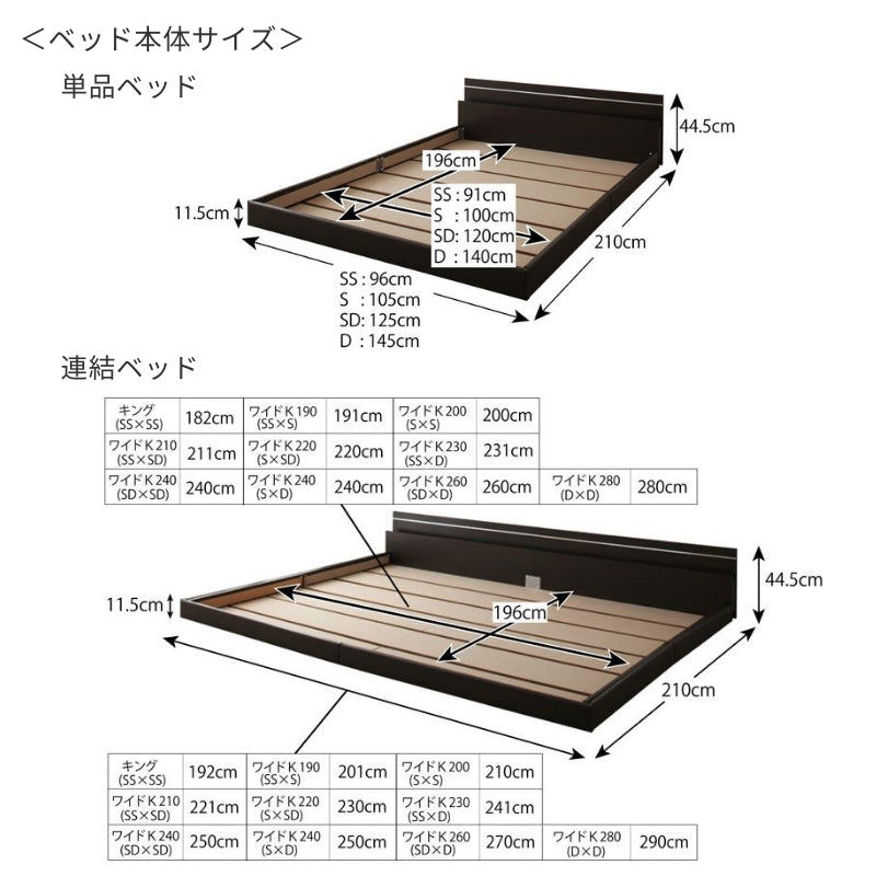 モダンライト・コンセント付き国産フロアベッド JOINT WIDE ジョイントワイド