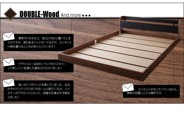 棚・コンセント付きバイカラーデザインフロアベッド DOUBLE-Wood