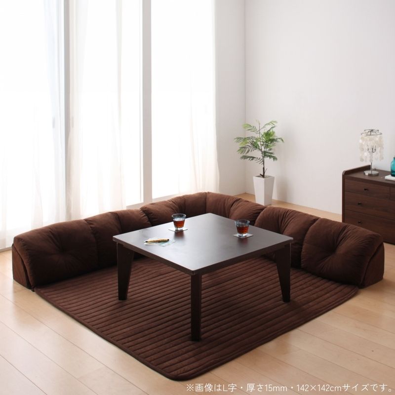 こたつに合わせるフロアコーナーソファ L字 142×142cm 厚さ40mm 座面カラー ブラウン