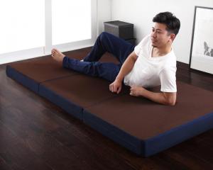 国産 350ニュートン!沈み込み知らずの超硬質バランスウレタンマットレス 三つ折りタイプ シングル 寝具カラー アイボリー×ネイビー