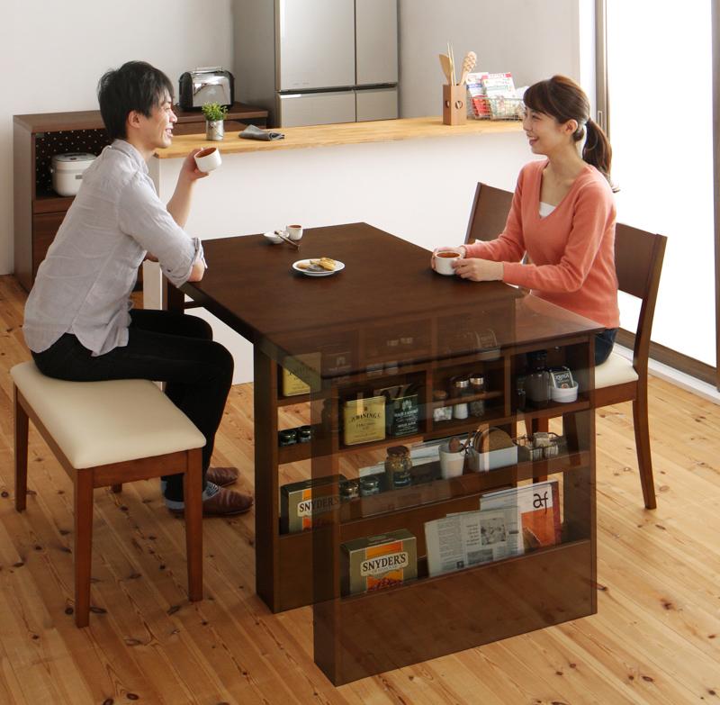 100cmから伸びる コンパクトエクステンションダイニング popon ポポン 4点:テーブル+チェア×2+ベンチ W100-135 フレームカラー・座面カラー ハニーナチュラル