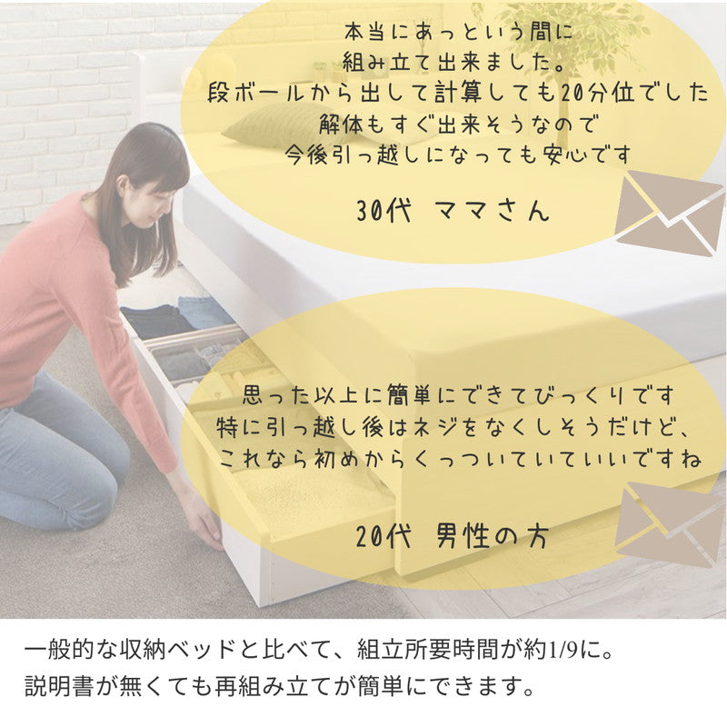 工具いらずの組み立て・分解簡単収納ベッド Lacomita ラコミタ ベッドフレームのみ シングル フレームカラー ブラウン