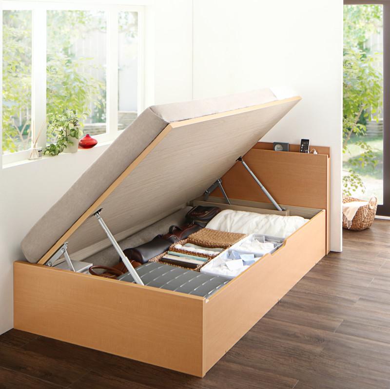 国産跳ね上げ収納ベッド Renati-NA レナーチ ナチュラル マルチラススーパーマットレス付 深さグランド 縦開 シングル フレームカラー ナチュラル マットレスカラー 組立設置サービス付き