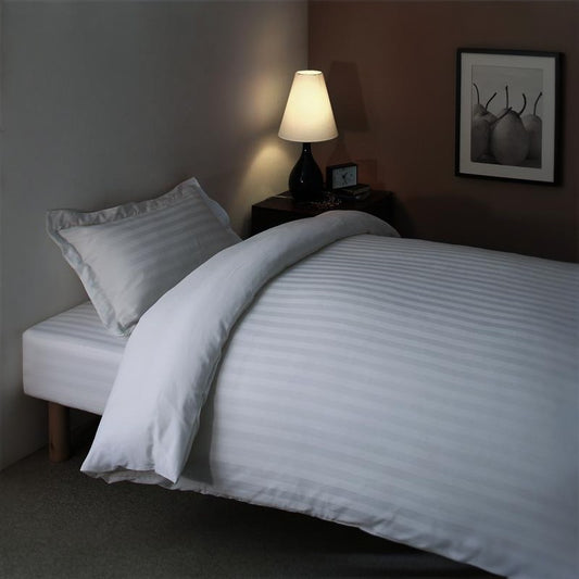 ショート丈ベッド用 6色から選べる 綿混サテン ホテルスタイルストライプカバーリング