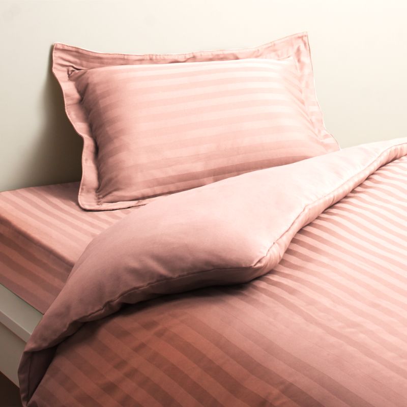 ショート丈ベッド用 6色から選べる 綿混サテン ホテルスタイルストライプカバーリング 枕カバー 1枚 寝具カラー ベビーピンク