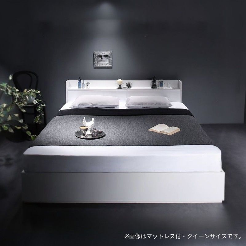 棚・コンセント付収納ベッド Milliald ミリアルド 国産カバーポケット付 シングル フレームカラー ホワイト マットレスカラー グレー 組立設置サービス付き