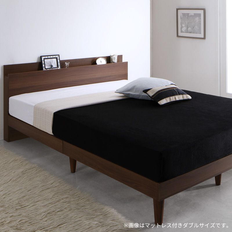 棚・コンセント付きデザインすのこベッド Camille カミーユ スタンダードボンネル付 セミダブル フレームカラー ウォールナットブラウン マットレスカラー ホワイト お客様組立