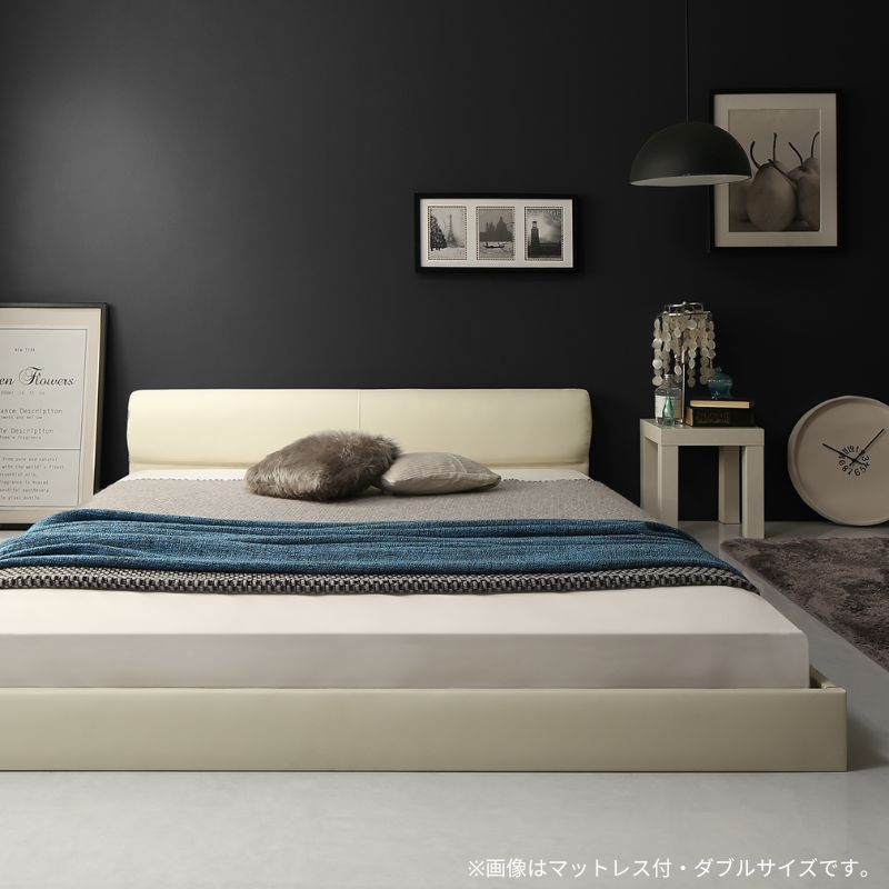 高級感のある モダンデザインレザーフロアベッド GIRA SENCE ギラセンス プレミアムポケット付 セミダブル フレームカラー アイボリー マットレスカラー ホワイト お客様組立