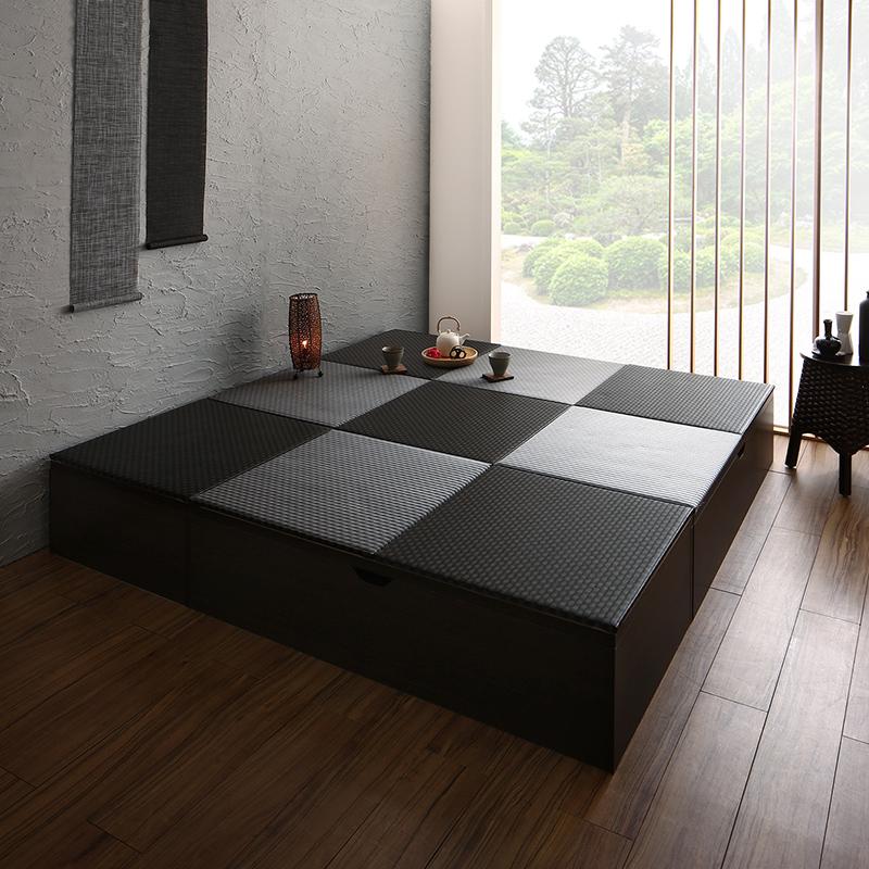 国産 収納付きデザイン美草畳リビングステージ 風凛 フーリン 本体 ハイタイプ 180×240cm 本体カラー ダークブラウン 畳カラー ブラック