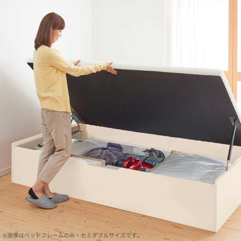 通気性抜群 跳ね上げすのこベッド Cehack セアック 薄型スタンダードポケット付 深さラージ 横開 セミダブル フレームカラー ホワイト マットレスカラー ホワイト 組立設置サービス付き