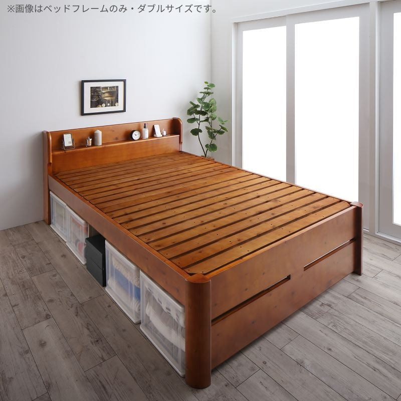 耐荷重600kg 6段階高さ調節 コンセント付超頑丈天然木すのこベッド Walzza ウォルツァ プレミアムポケット付 セミダブル フレームカラー ブラウン マットレスカラー ホワイト お客様組立