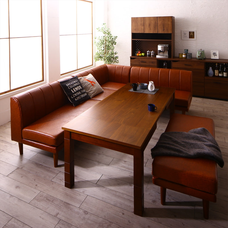 6段階高さ調節 伸縮式こたつ 大型ソファダイニング STEWAR ステュアー 4点:ソファ4点 2P×2+1P+コーナー フレームカラー・座面カラー キャメル お客様組立