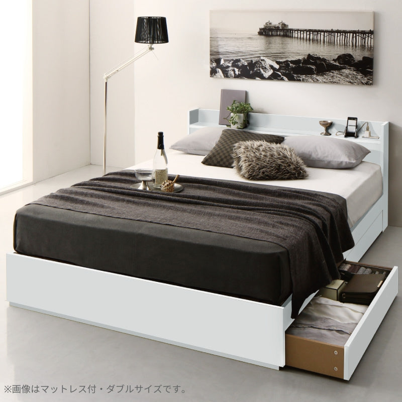清潔に眠れる棚・コンセント付きすのこ収納ベッド Anela アネラ 国産カバーポケット付 シングル フレームカラー ホワイト マットレスカラー グレー 組立設置サービス付き