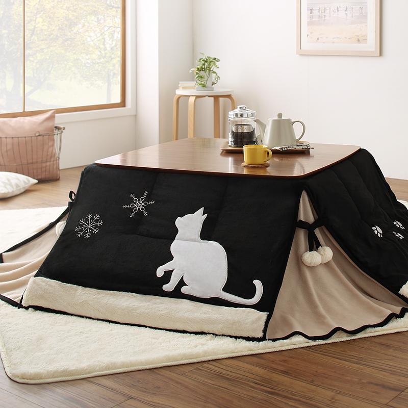 シルエットが可愛い！ 猫柄省スペースこたつ布団 Lameynya レイミーニア こたつ用掛け布団単品 正方形(75×75cm)天板対応 ファブリックカラー ベージュ