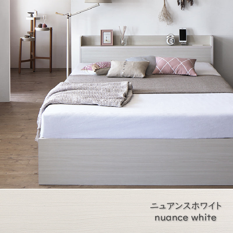 棚・コンセント付 天然木調引き出し収納ベッド 【KASANE】 ホテルプレミアムマットレス付 セミダブル フレームカラー ダークシャドウ マットレスカラー ホワイト 組立設置サービス付き