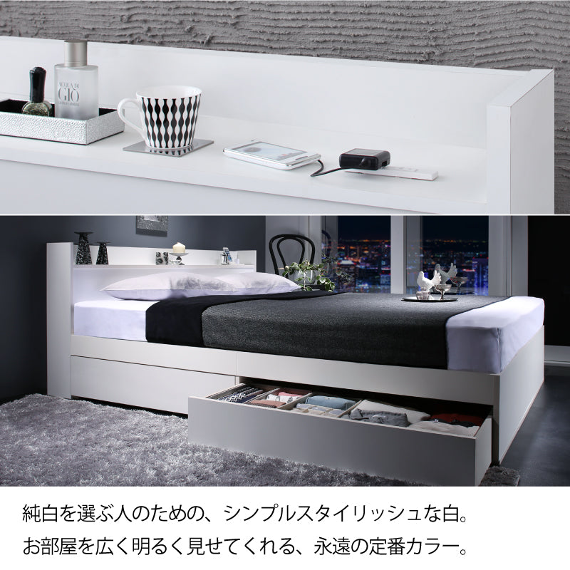 清潔感のある白のピュアホワイトの収納付きベッドの棚、シンプルな部屋、アーバンモダンな部屋