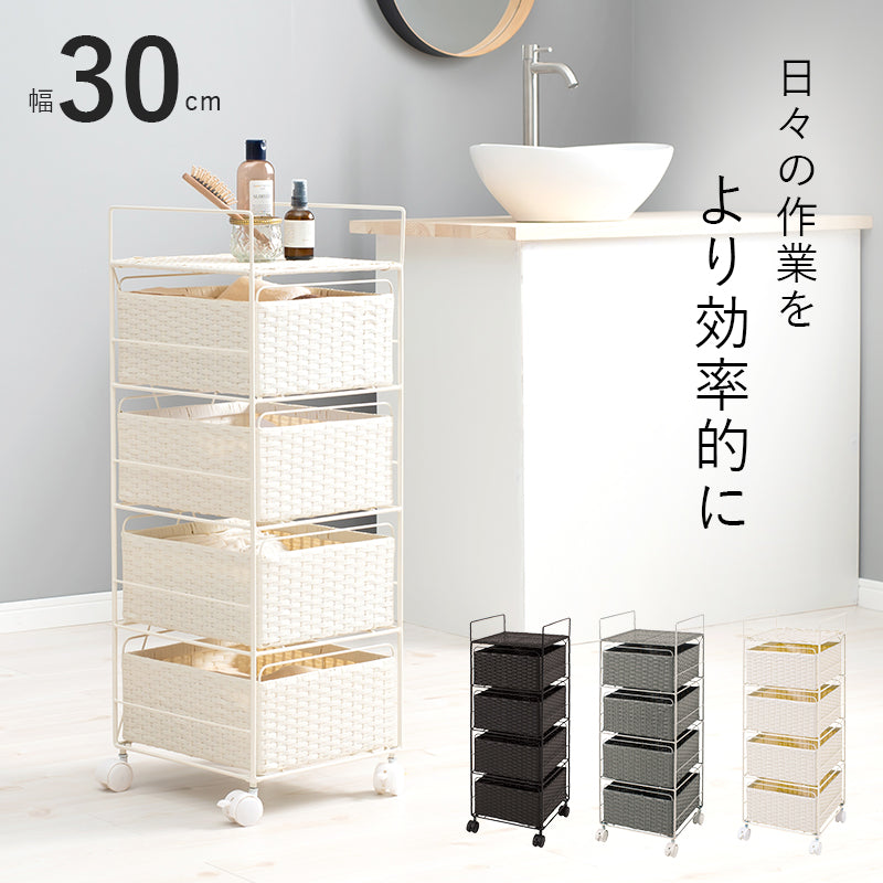 キャスター付きで手軽さ満天 ラタン調ランドリーラック