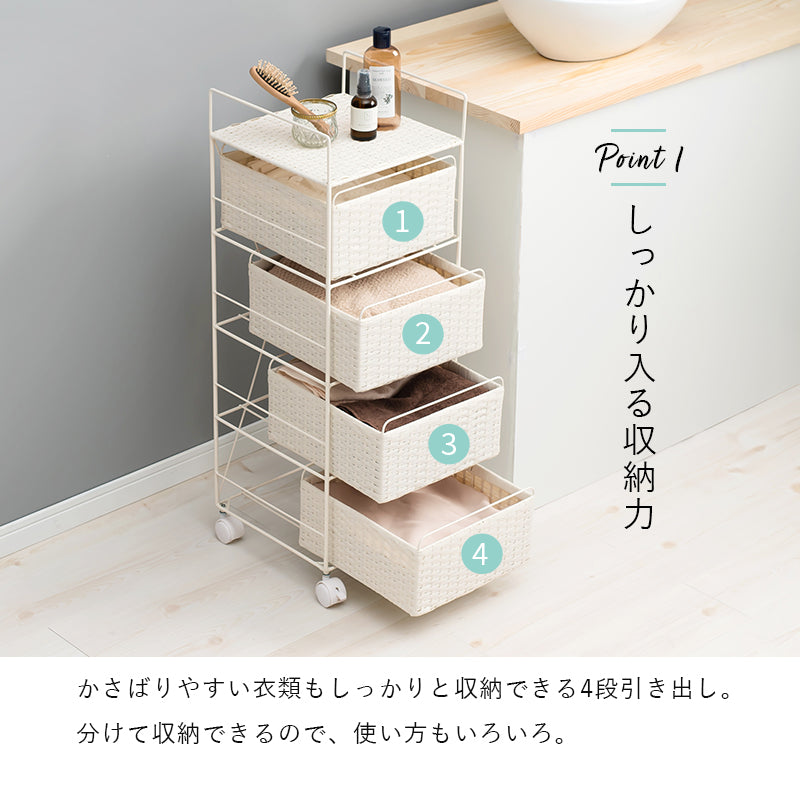 キャスター付きで手軽さ満天 ラタン調ランドリーラック