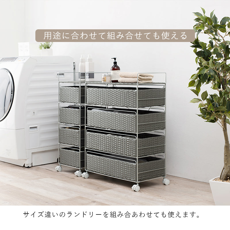 キャスター付きで手軽さ満天 ラタン調ランドリーラック