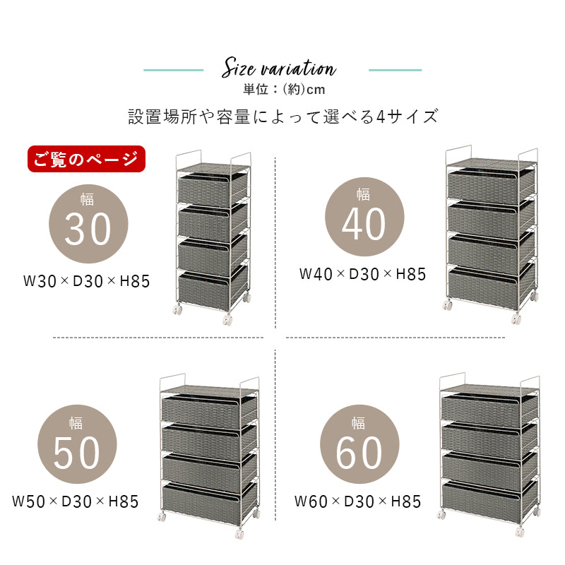 キャスター付きで手軽さ満天 ラタン調ランドリーラック
