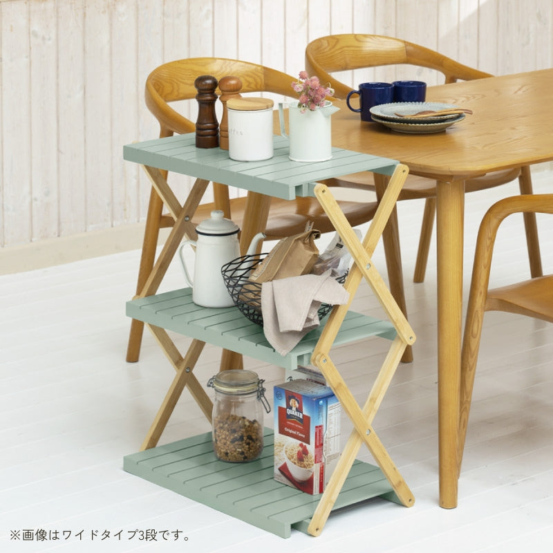 リビング収納　キャンプにも　どこでも使える折りたたみマルチラック ワイドタイプ3段 カラー スモーキーグリーン
