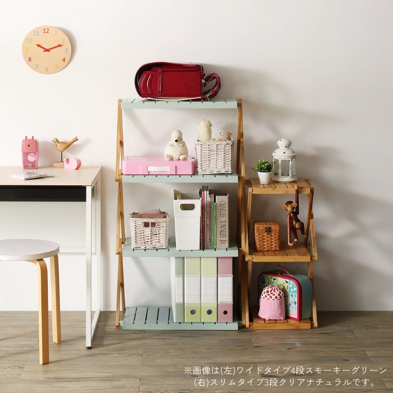 リビング収納　キャンプにも　どこでも使える折りたたみマルチラック スリムタイプ3段 カラー クリアナチュラル