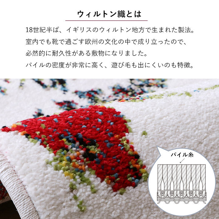 玄関 マット トルコ製 ウィルトン 織り 花柄 ボタニカル柄