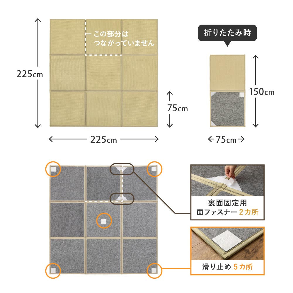 い草風たためる連結畳　綾模様　9面