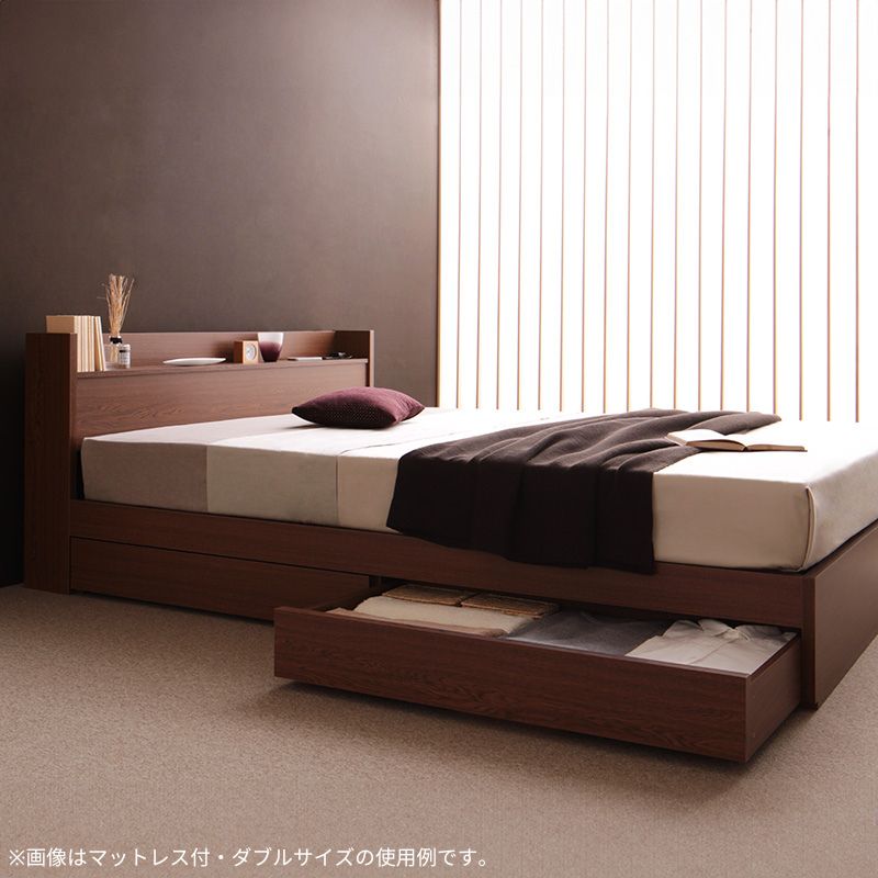 棚・コンセント付き収納ベッド S.leep エス・リープ プレミアムボンネル付 セミダブル フレームカラー ブラウン マットレスカラー ブラック 組立設置サービス付き