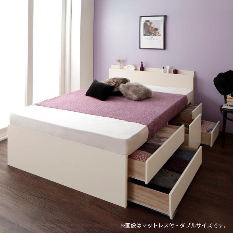 日本製_棚・コンセント付き_大容量チェストベッド Spatium スパシアン ベッドフレームのみ ダブル フレームカラー ホワイト 組立設置サービス付き