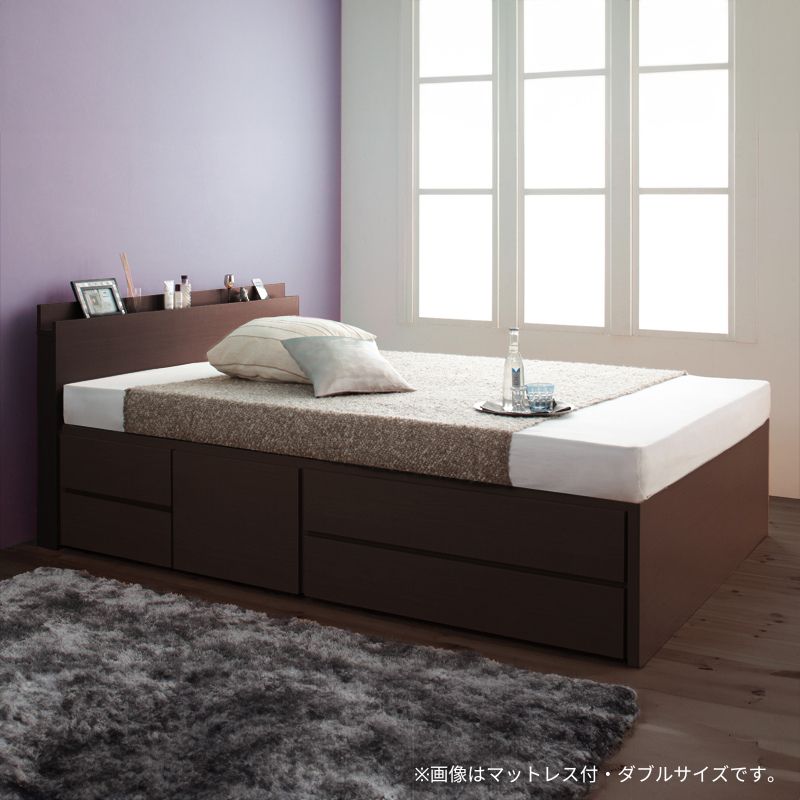 日本製_棚・コンセント付き_大容量チェストベッド Spatium スパシアン マルチラススーパーマットレス付 シングル フレームカラー ダークブラウン 組立設置サービス付き
