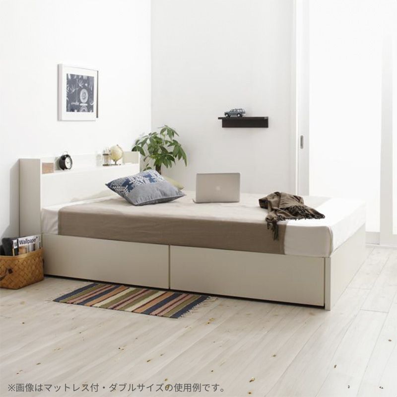 国産 棚・コンセント付き収納ベッド Fleder フレーダー ベッドフレームのみ すのこ仕様 セミダブル フレームカラー ホワイト マットレスカラー 組立設置サービス付き