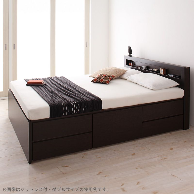 棚・コンセント付きチェストベッド Lagest ラジェスト 薄型スタンダードボンネル付 セミシングル フレームカラー ダークブラウン マットレスカラー 組立設置サービス付き