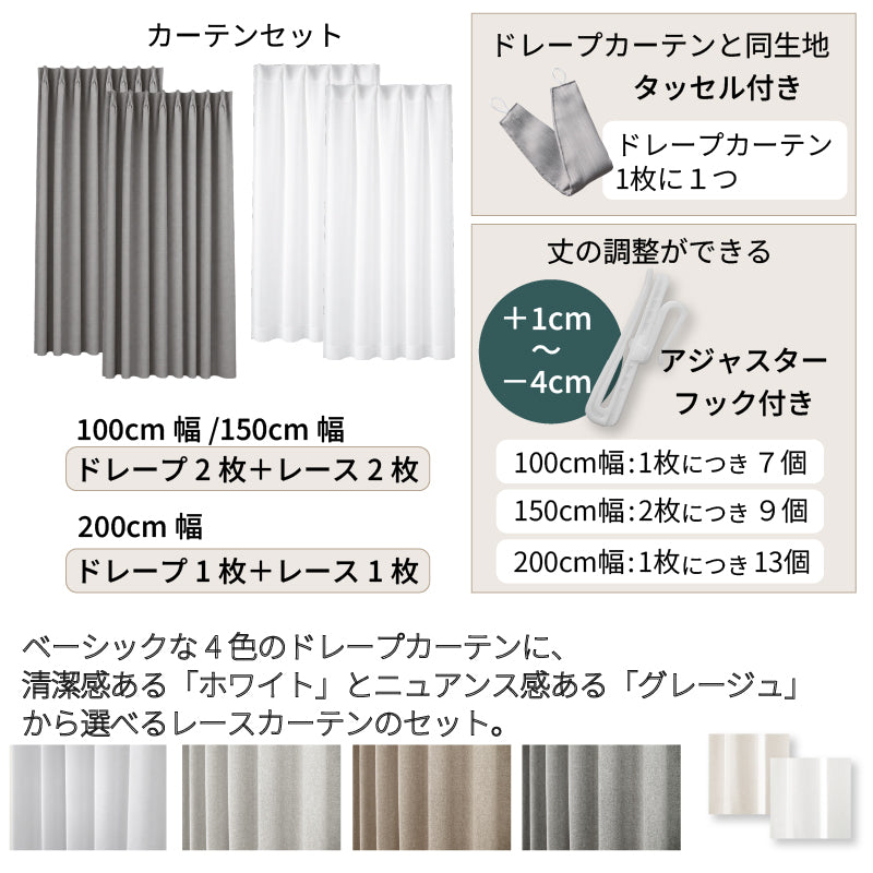 国産完全遮光カーテン 断熱・保温・形状記憶・UVカット・遮像 ドレープ4色&レース2色×5サイズ