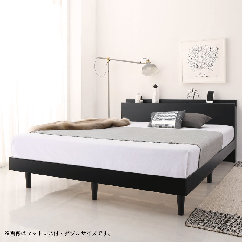 【KASANE】棚・コンセント・脚付き無垢すのこベッド マットレスセット 匠モデルマットレス セミダブル フレームカラー ウッドブラック 寝具カラー ホワイト 組立設置サービス付き